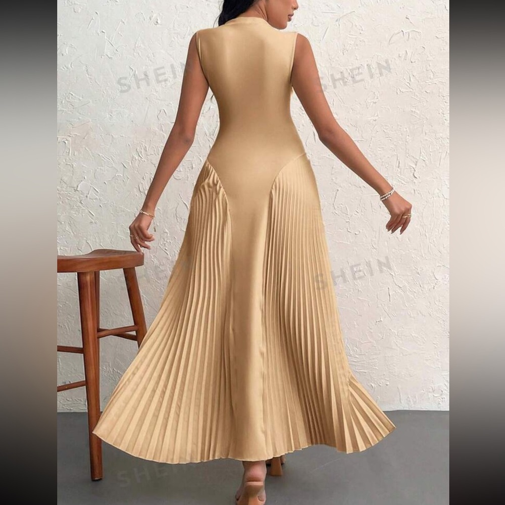 Women's Elegant Pleated Slim Fit A-Line Dress